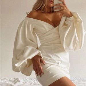 House of CB Off-Shoulder Cream Mini Dress